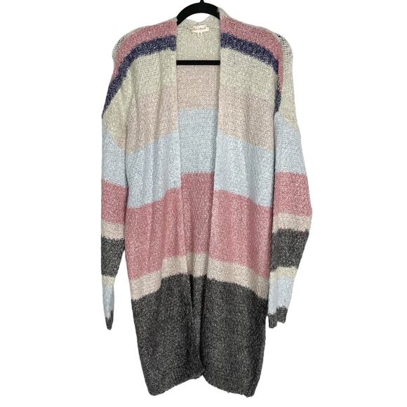 New Hem & Thread M Blue Pink Gray Colorblock Stripe Long Length Cardigan Sweater - Picture 1 of 10